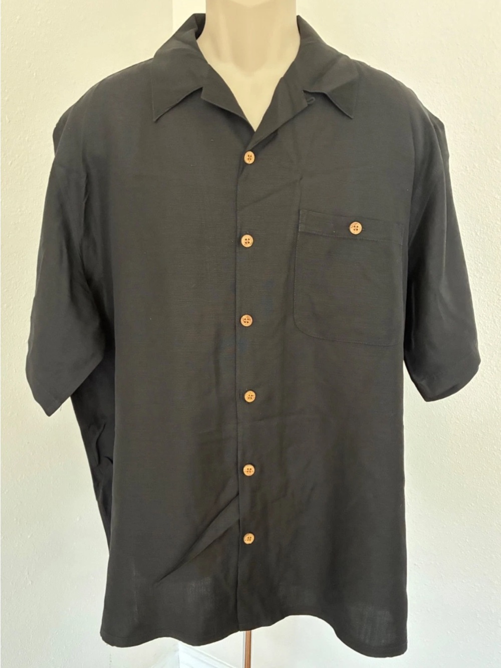 HAVANA CAFE Mens Resort Wear Casual Shirt Black Button Down Short Sleeve XL